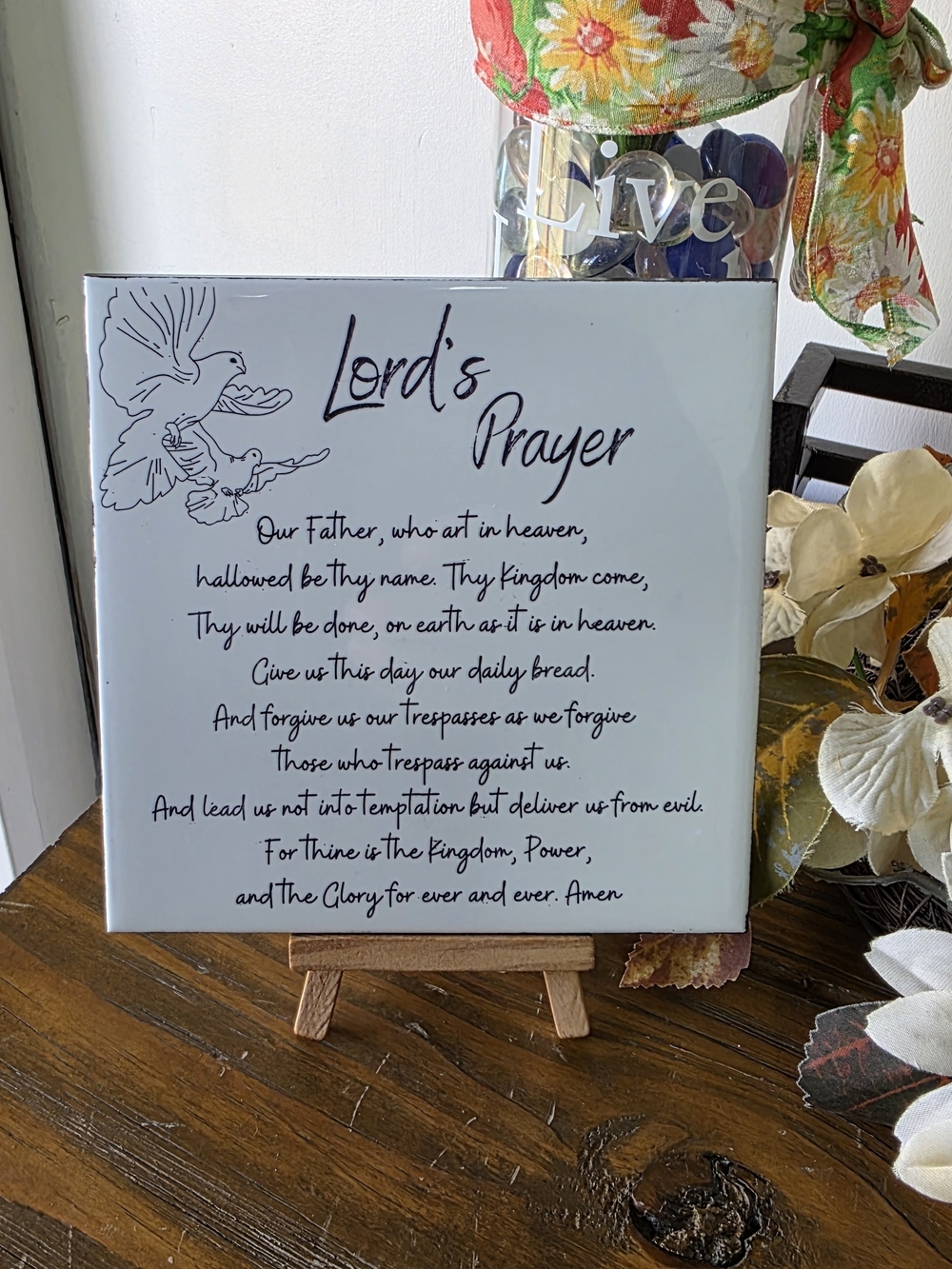 Lord's Prayer Desk Or Wall Plaque - White with Black Text